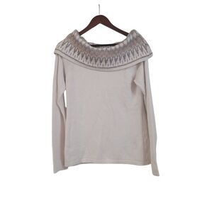 White House Black Market Fair Isle Knit Sweater Size Medium Pullover Cotton Blen